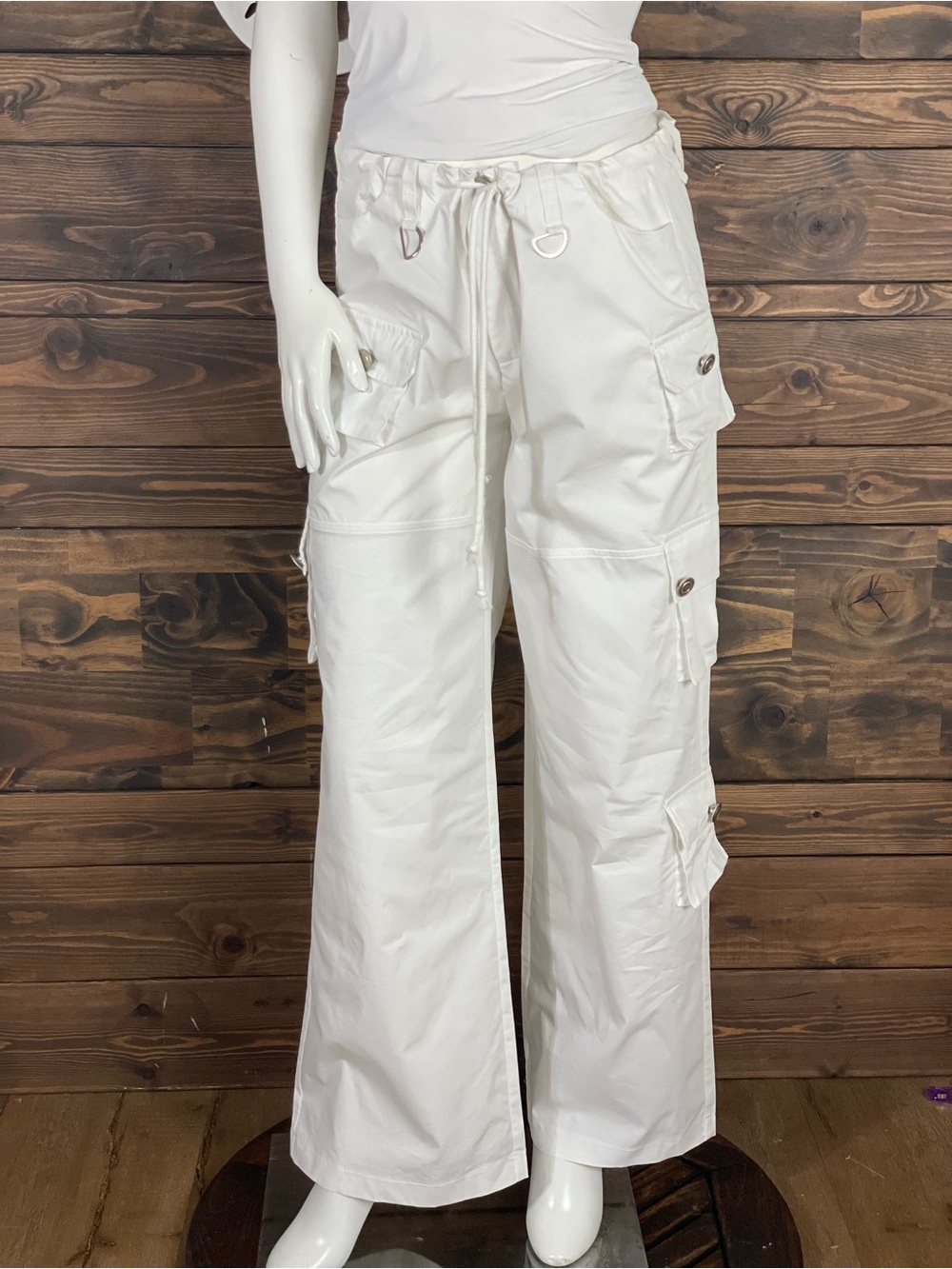 Pretty Damage | White Cargo Wide-Leg Utility Pants